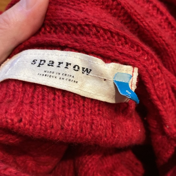 SPARROW S Red Cable Knit Wool Cape Sweater Knit Scarf Lagenlook Anthropologie - Picture 4 of 9